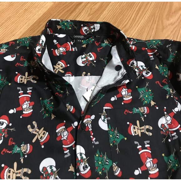 George Mens M Christmas Novelty Button Up Long Sleeve Shirt Santa  Snowman Print - Picture 6 of 15